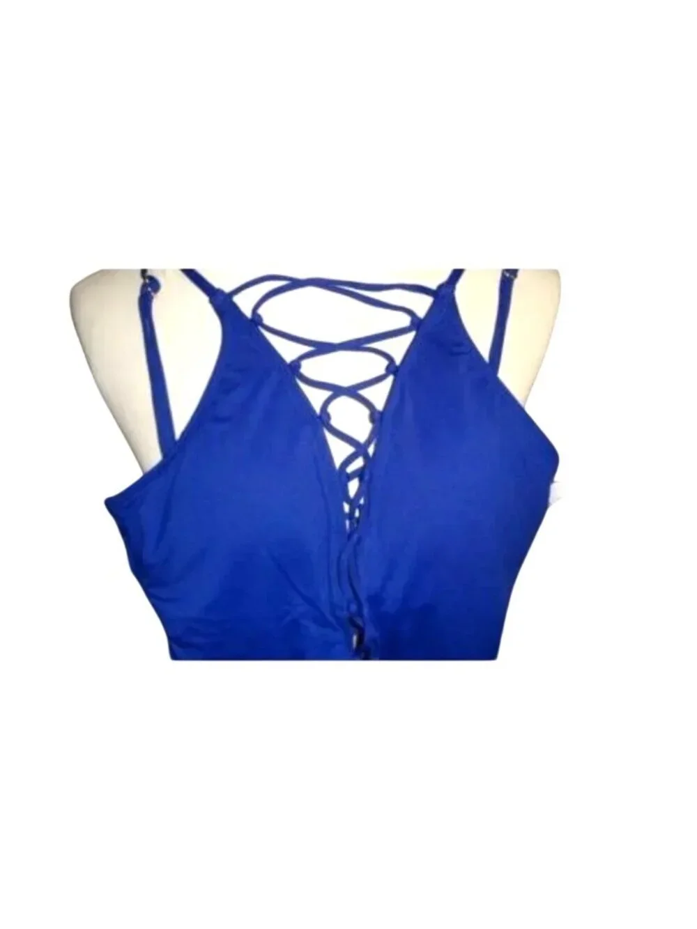 🆕LA BLANCA Island Goddess Lace Up One Piece Swimsuit Blue 4